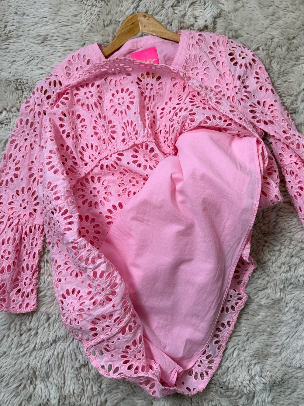 Lilly Pulitzer Bekah Eyelet Tunic Dress Peony Pink 3/4 Sleeve M - Picture 12 of 16